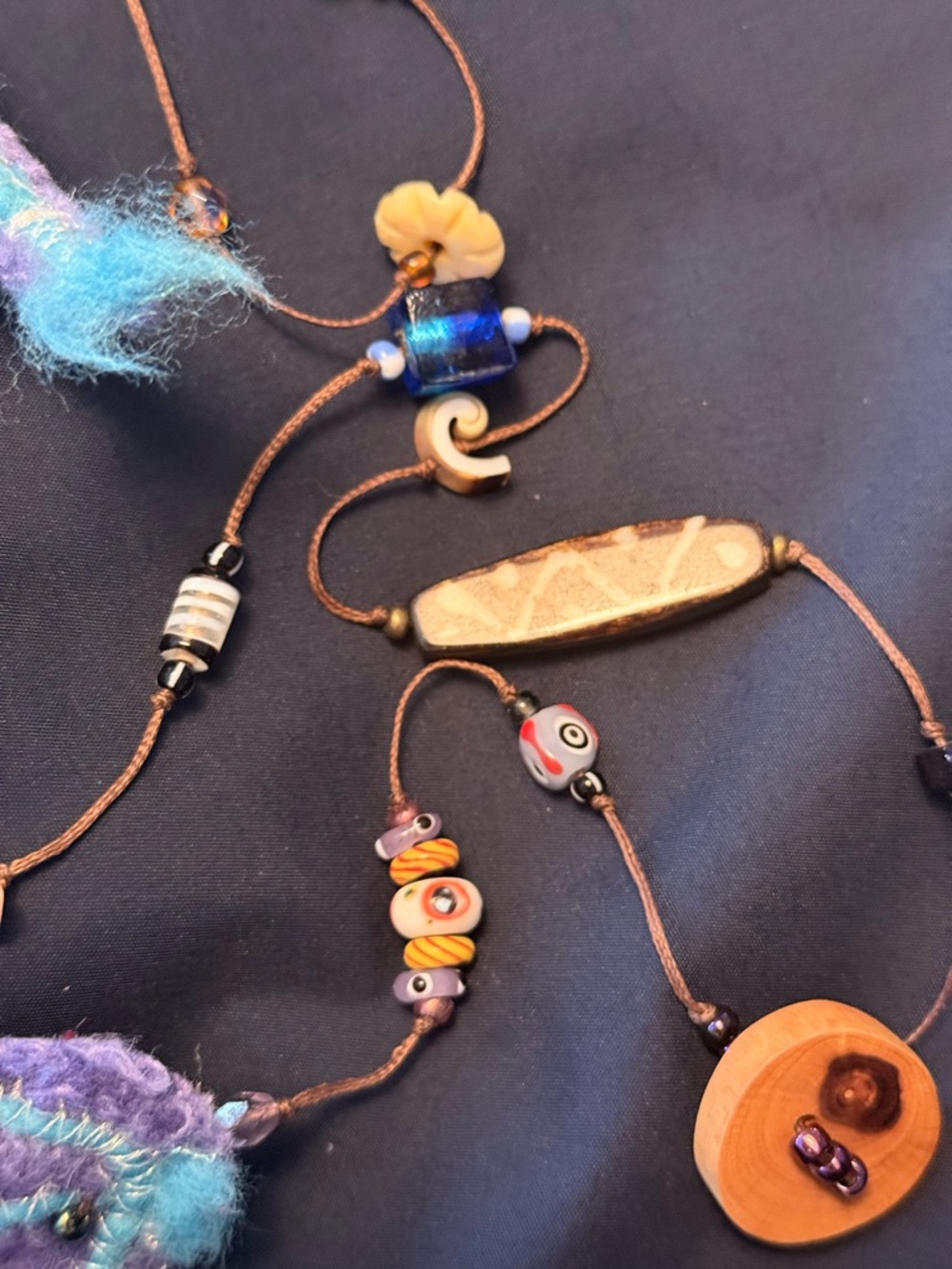 Long Bohemian Multi-Bead Pendant Necklace in Turquoise, Blue, Tan, Purple